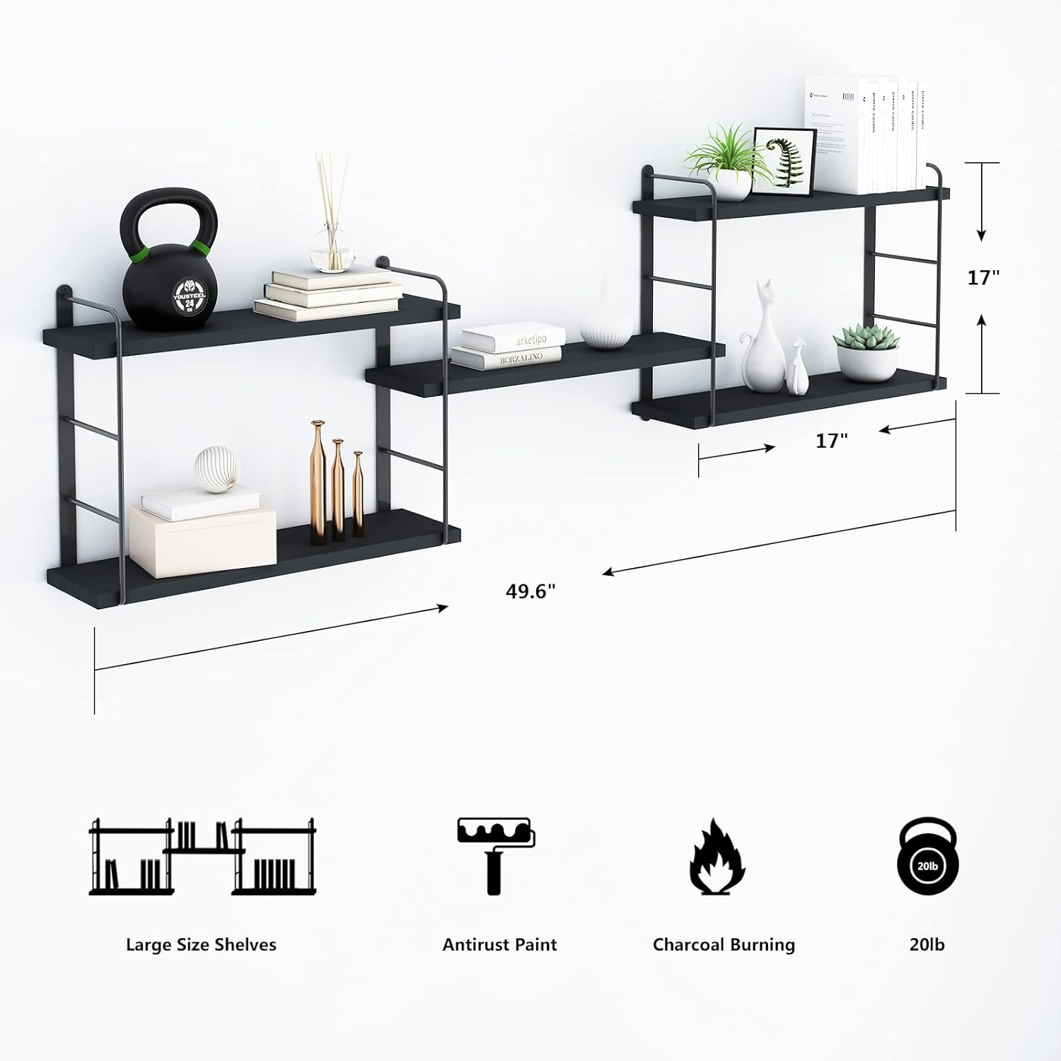 MXCSE Floating Shelves 5pcs Black Wall Mount