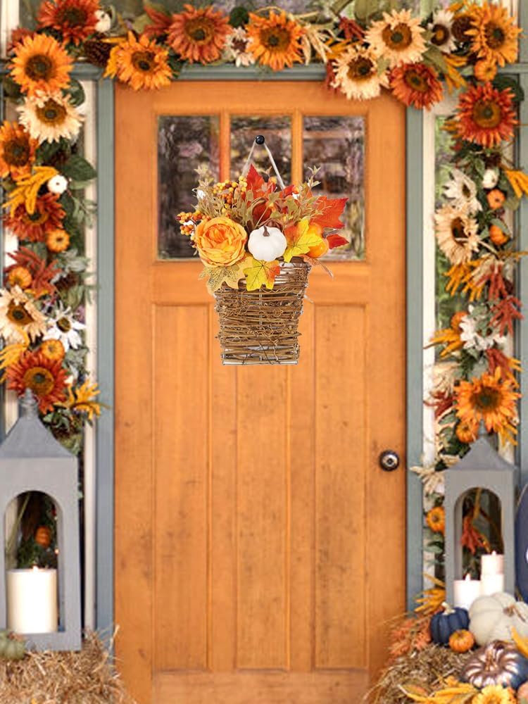 Thanksgiving Door Wreath with Peony and Pumpkin
