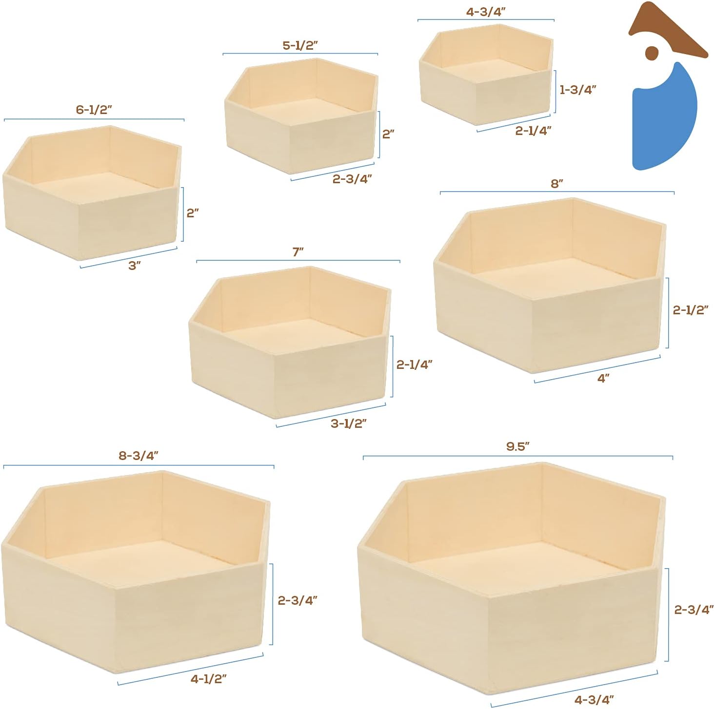 Woodpeckers Wooden Hexagon Floating Shelves Set of 7 Unfinished