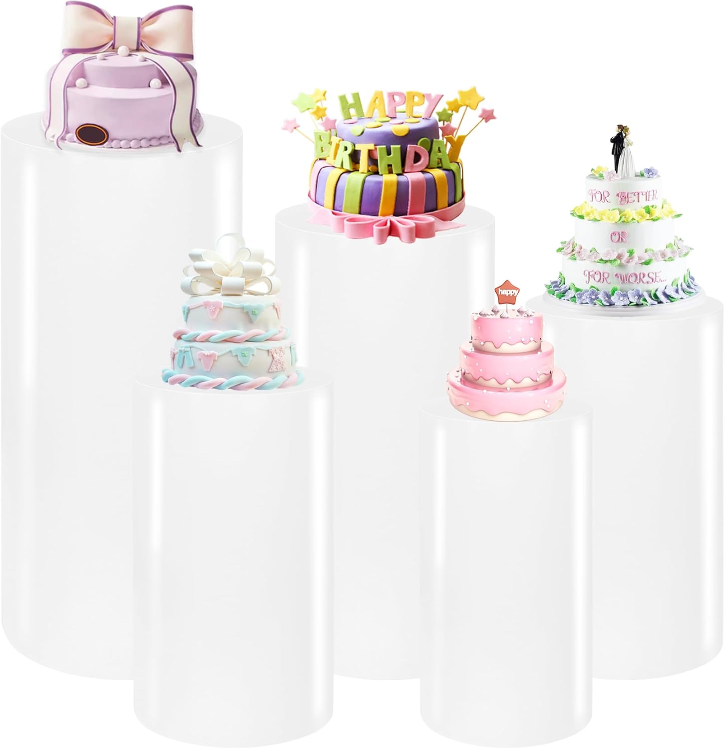 Premium Metal Cylinder Pedestal Stands Set of 5 White