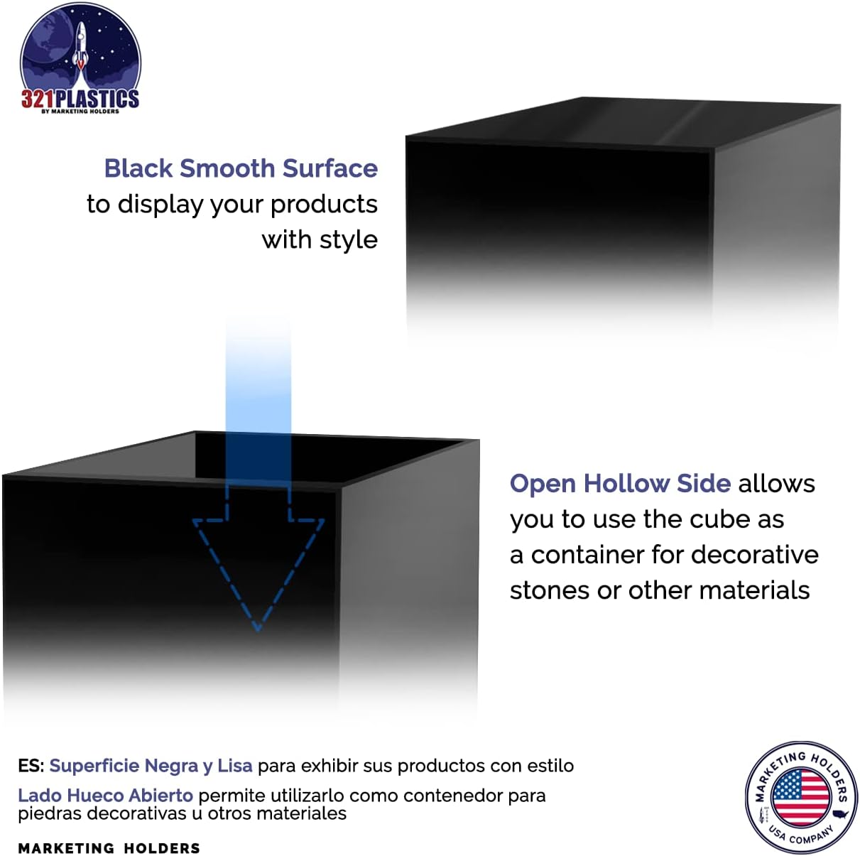 4 Pack 5 Inch Acrylic Display Riser Boxes No Lid Black Square Retail Showcase Riser