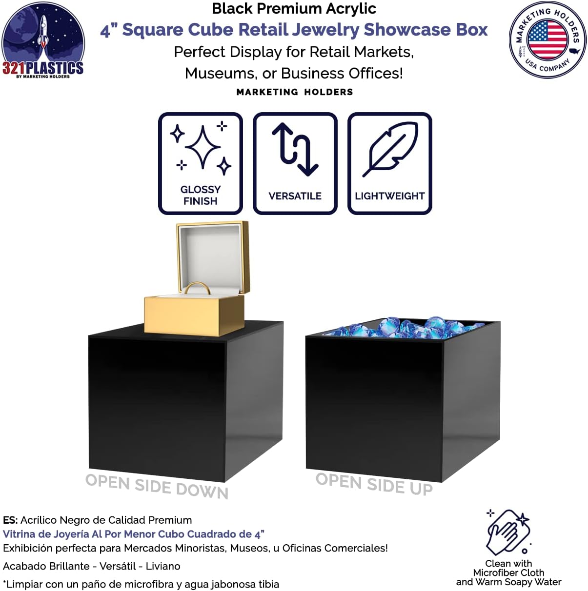 4 Pack Acrylic Display Riser Boxes with One Open Side