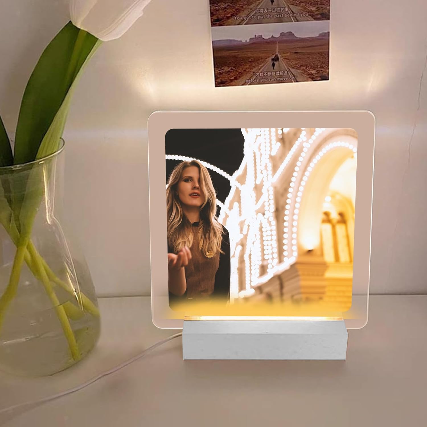 LED Light Display Pedestal 43 Inch Warm Rectangle Base Wooden Stand for Acrylic and Glass USB Switch Night Light 2 PCS