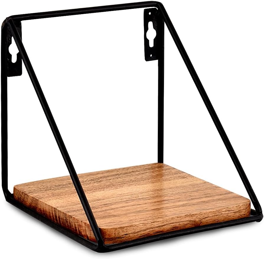 Floating Shelf Set of 2 Iron and Acacia Wood for Living Room Bedroom Bathroom