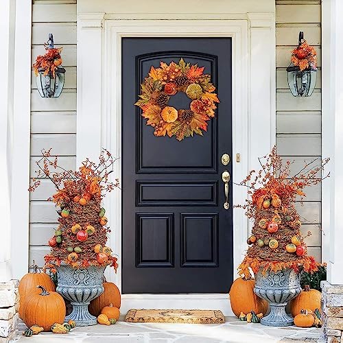 Gorgeous Fall Wreath with Velvet Pumpkins and Metal Hook