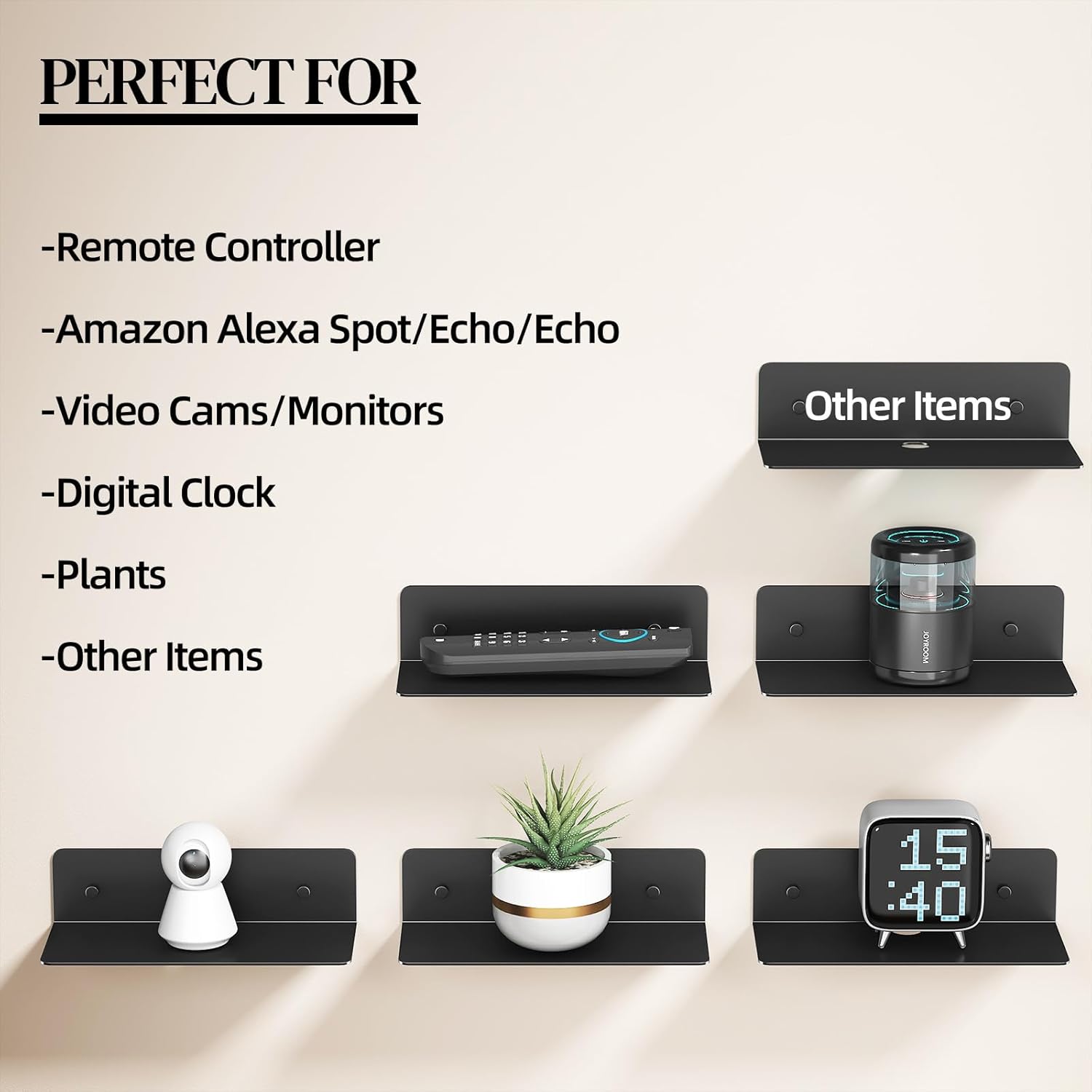 DrDJ Floating Shelves Set of 2 Black 9 Inch Metal Wall Mounted