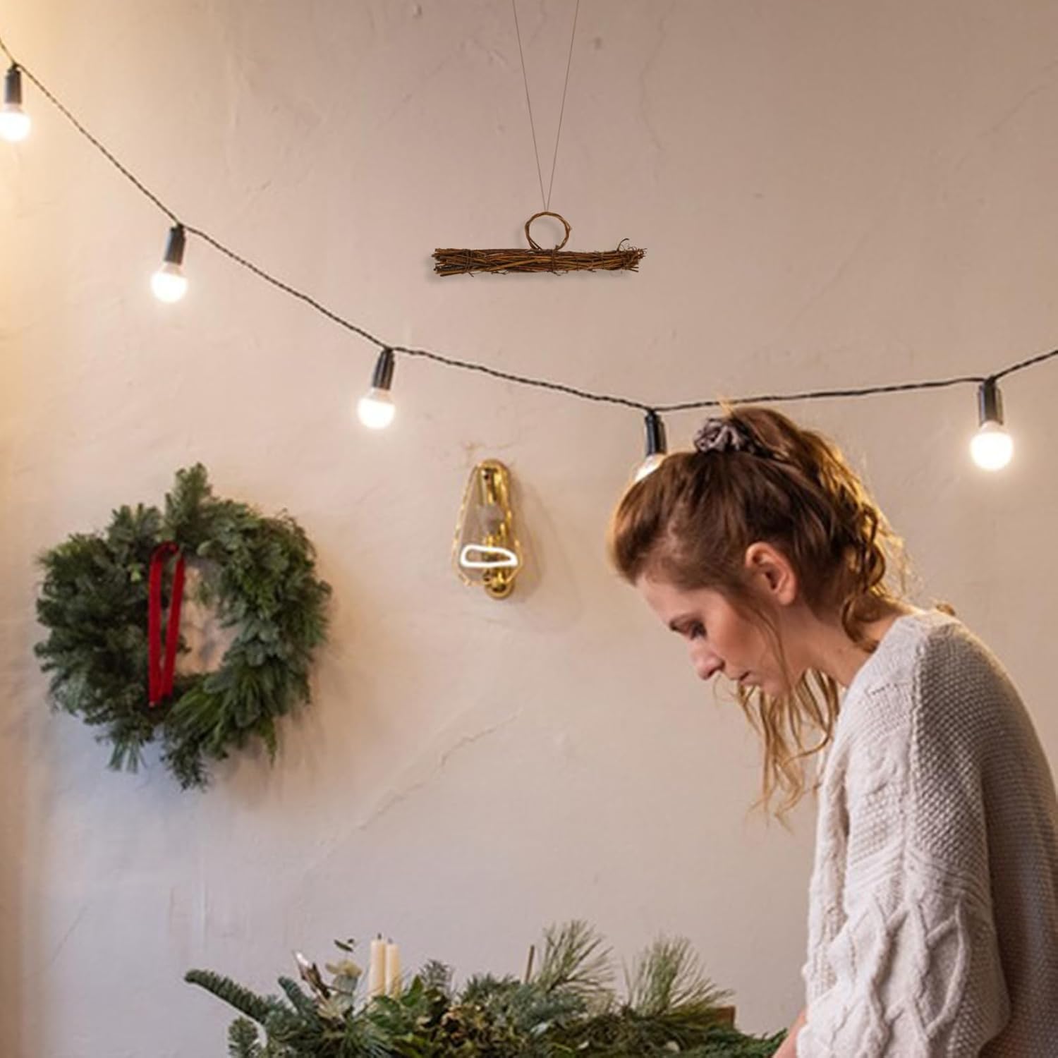 Milisten Hanger Shaped Rattan Wreath Frame for Crafting and Home Decor