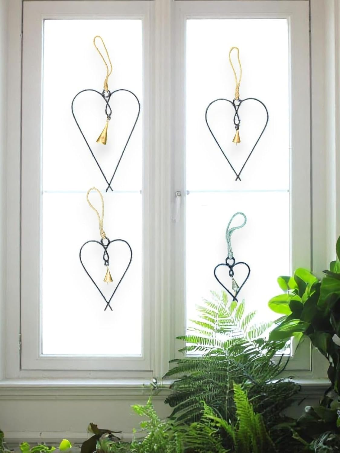 Mango Gifts Set of 4 Metal Heart Wall Art with Bells