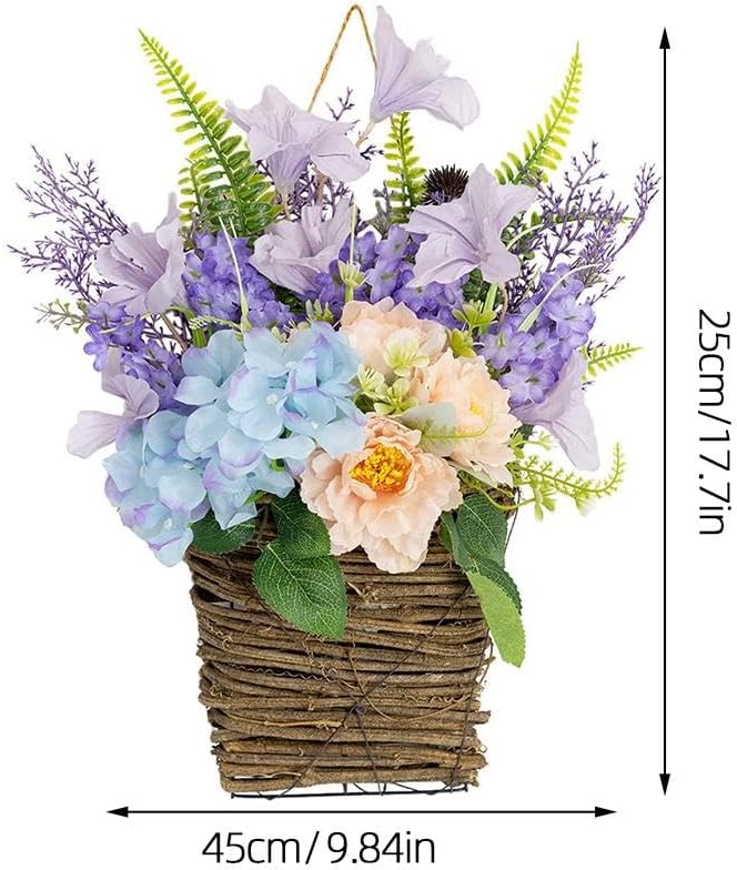 Hydrangea Door Wreath with Artificial Flowers and Rattan Basket 1