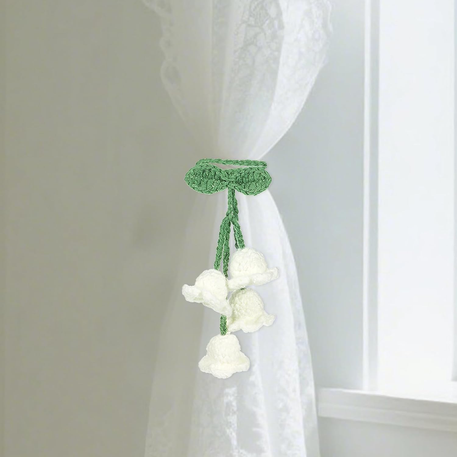 Crochet Flower Car Decor Acrylic Bell Orchid Pendant Hanging Charm for Cars and Home