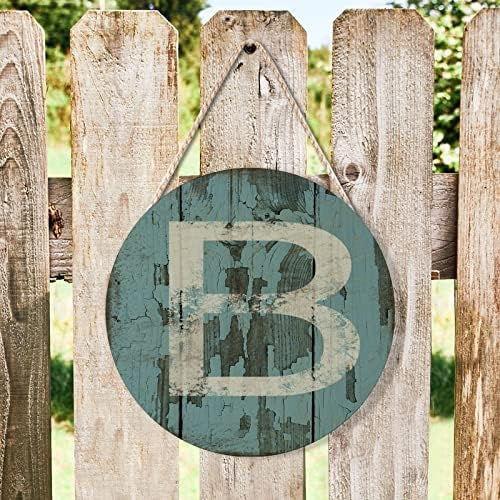 Farmhouse Front Door Hanger Vintage Shabby Chic Wood Sign Custom Initial Round Wreath Door Decor