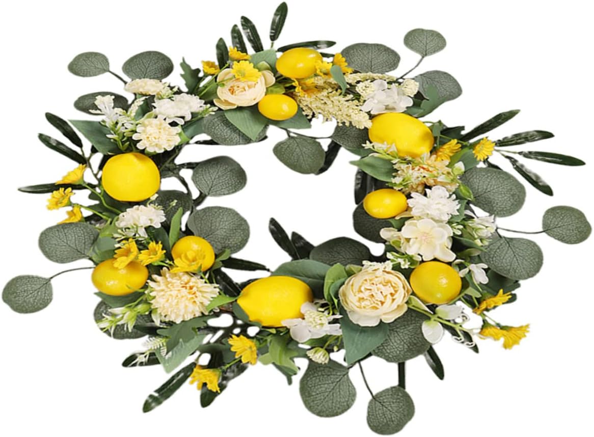 PRETYZOOM Realistic Lemon Flower Wreath for Front Door