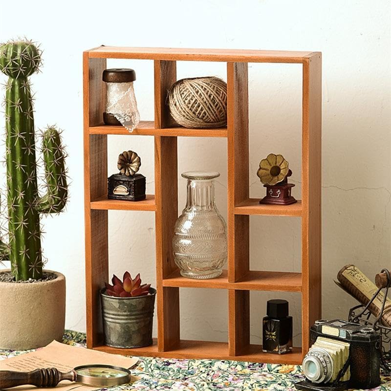 AZOFIA Shadow Box Display Shelf with 9 Slots Brown Style I