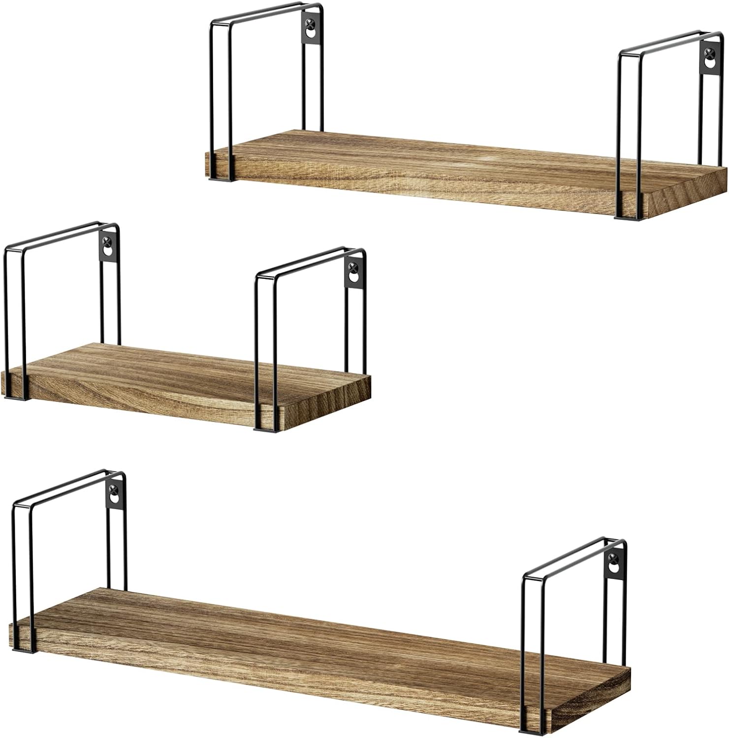 SRIWATANA Rustic Floating Shelves Set of 3 - 17 Inch Carbonized Black