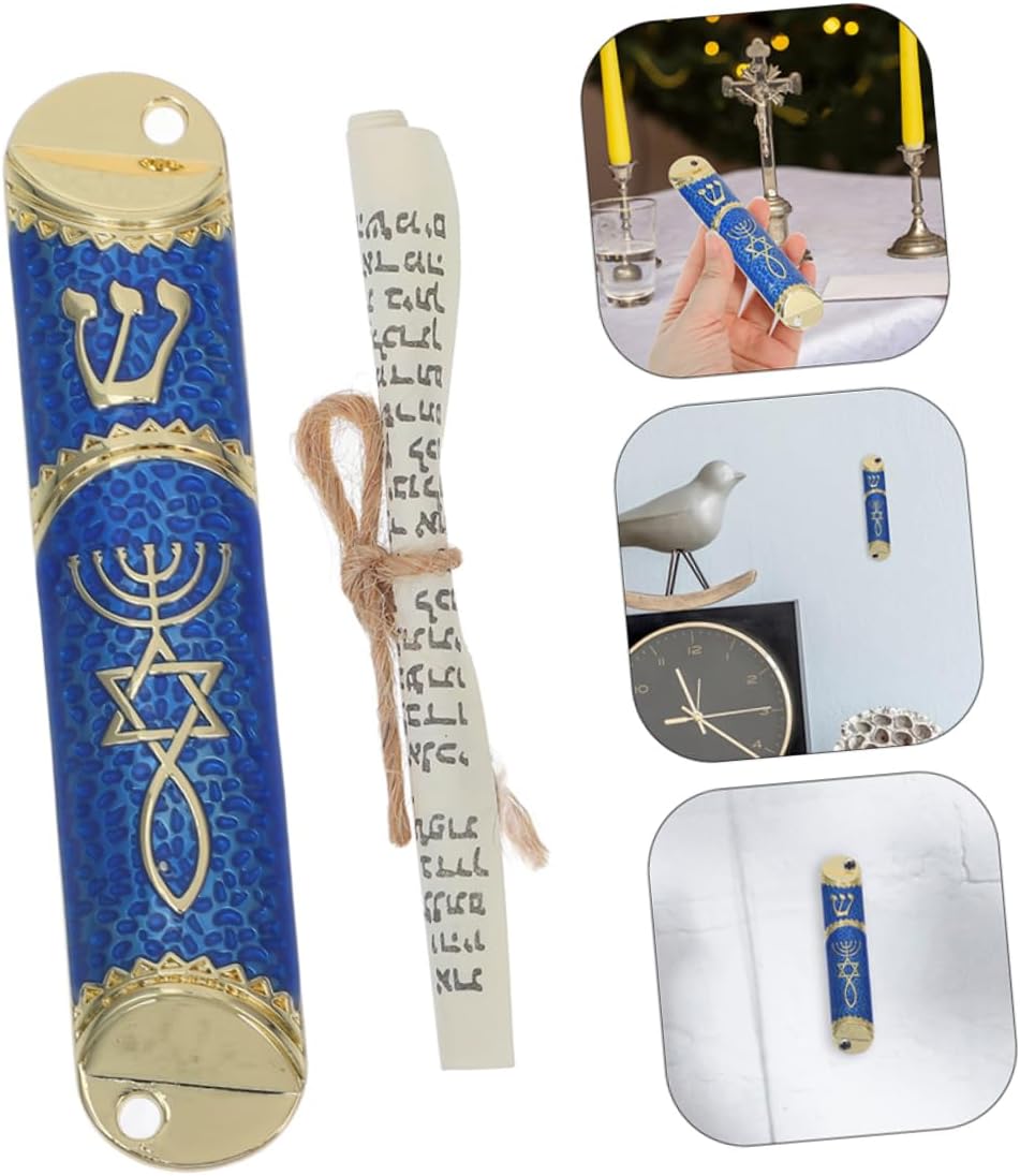 Cabilock 2sets Elegant Jewish Mezuzah Gold-Blue Metal Design