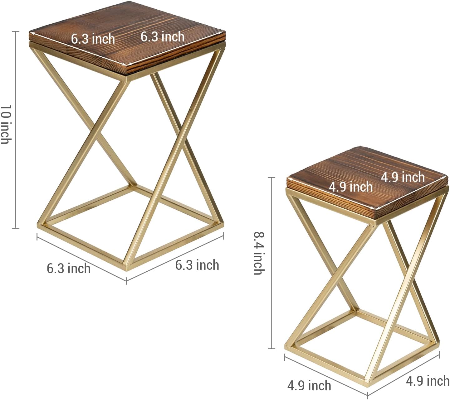 MyGift Dessert Riser Stands Modern Brass Wood Pedestal Set