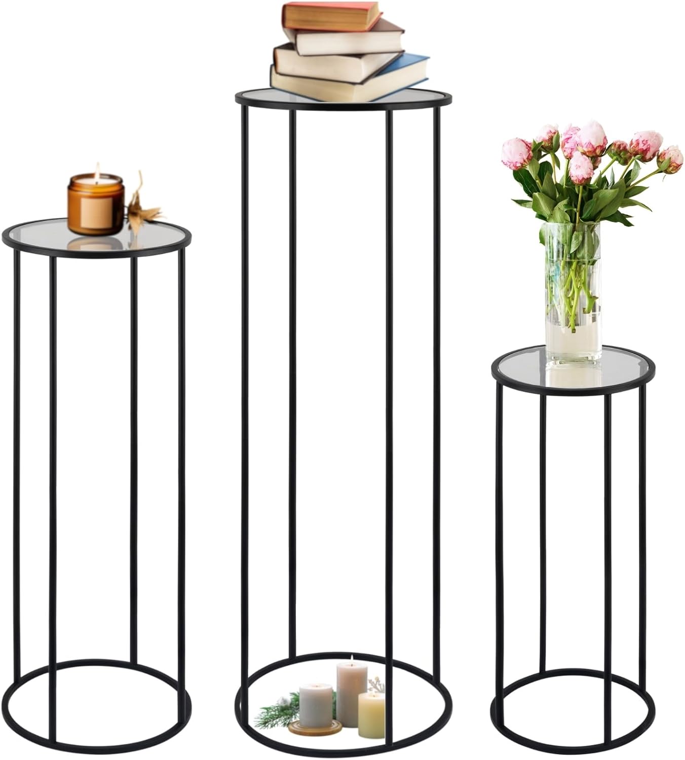 3PCS Round Black Metal Plant Stand for Party and Wedding