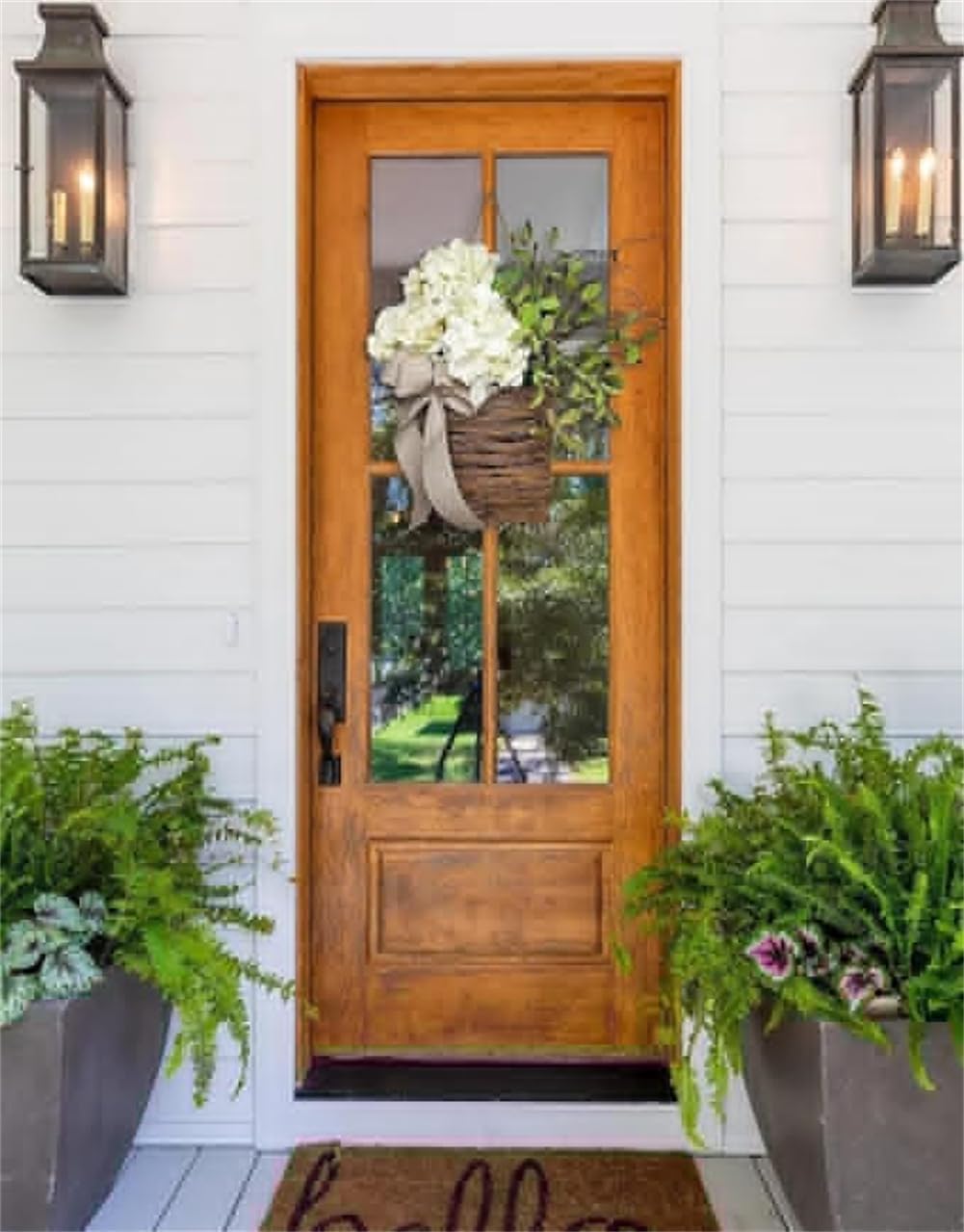 Cream Hydrangea Door Hanger Basket Wreath with Wildflowers White