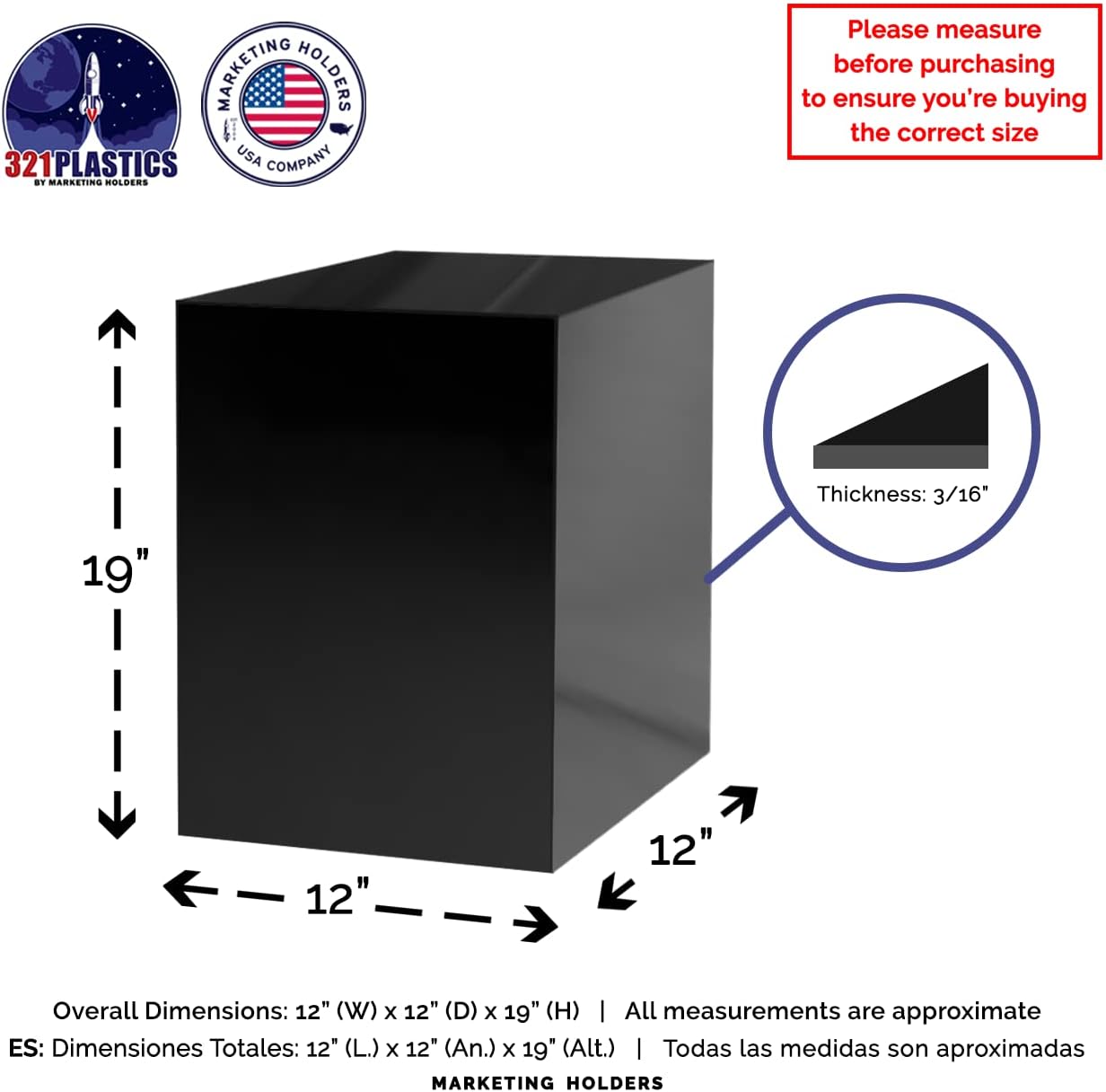 Glossy Black Acrylic Display Riser Box 12x12x19