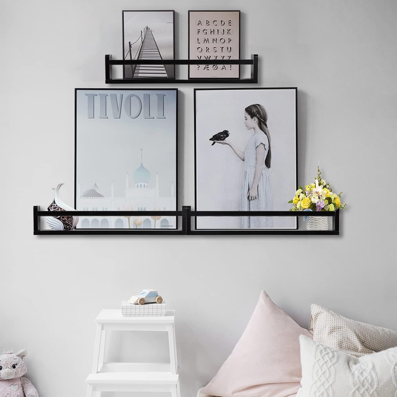 AZSKY Classic Black Wooden Floating Shelves Set of 3