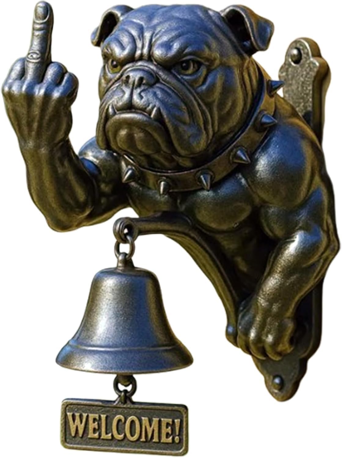 Funny Bulldog Doorbell with Middle FingerWelcoming DecorHome AccentHanging OrnamentRustic Iron Design