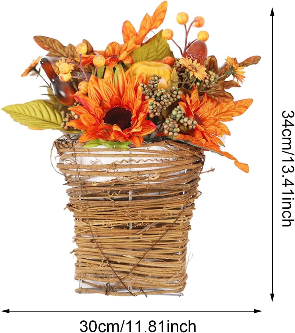Thanksgiving Door Wreath with Sunflowers Pumpkins and Berries