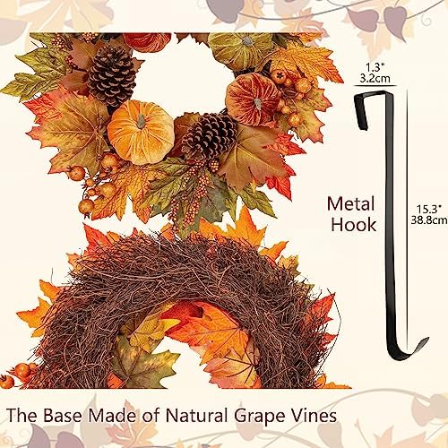 Gorgeous Fall Wreath with Velvet Pumpkins and Metal Hook