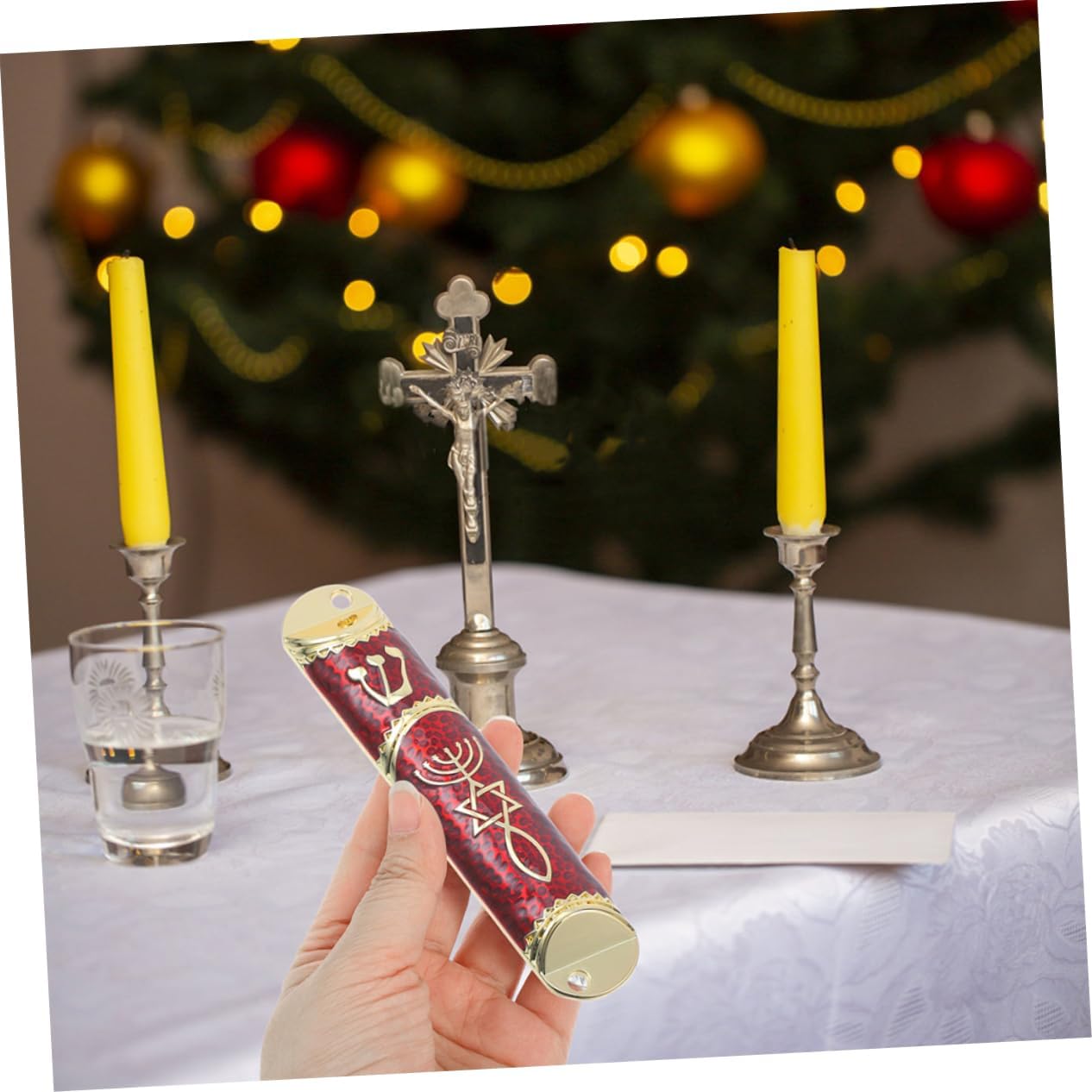 ABOOFAN 2 Sets Elegant Metal Mezuzah with Scroll