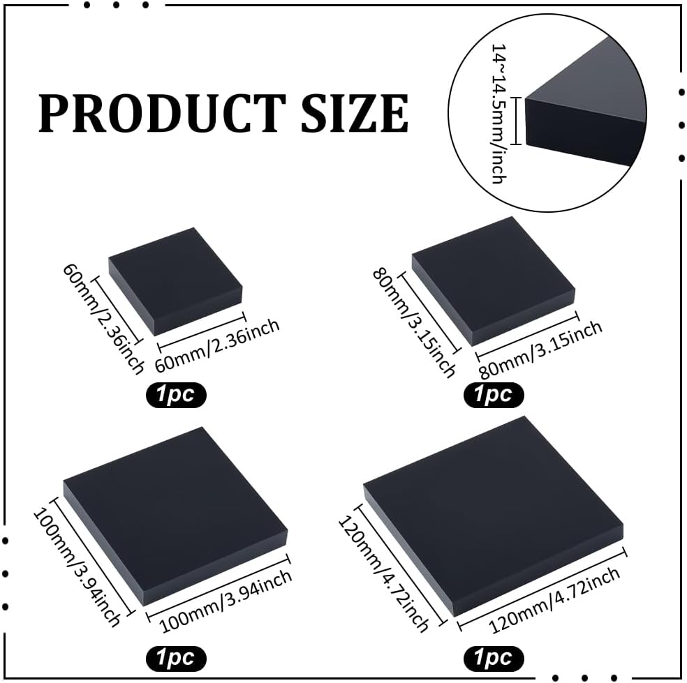 BENECREAT 4 Pcs Acrylic Display Blocks Mini Square Pedestals for Jewelry and Collectibles