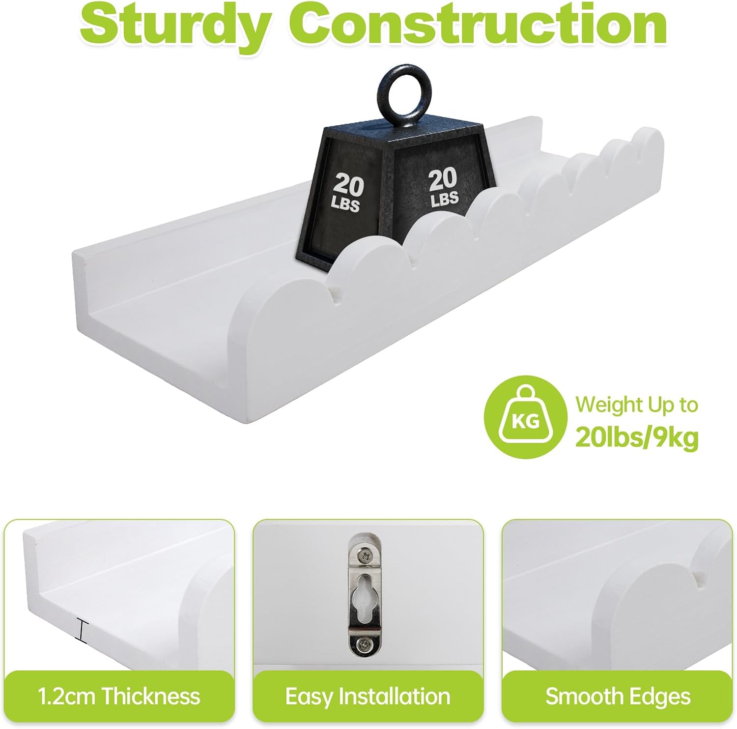 Varbonia Floating Nursery Book Shelves for Wall 4 Tier Storage with Wooden Pegs