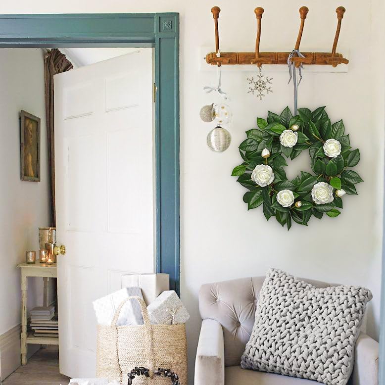 20 Inch Artificial Camellia Wreath for Front Door