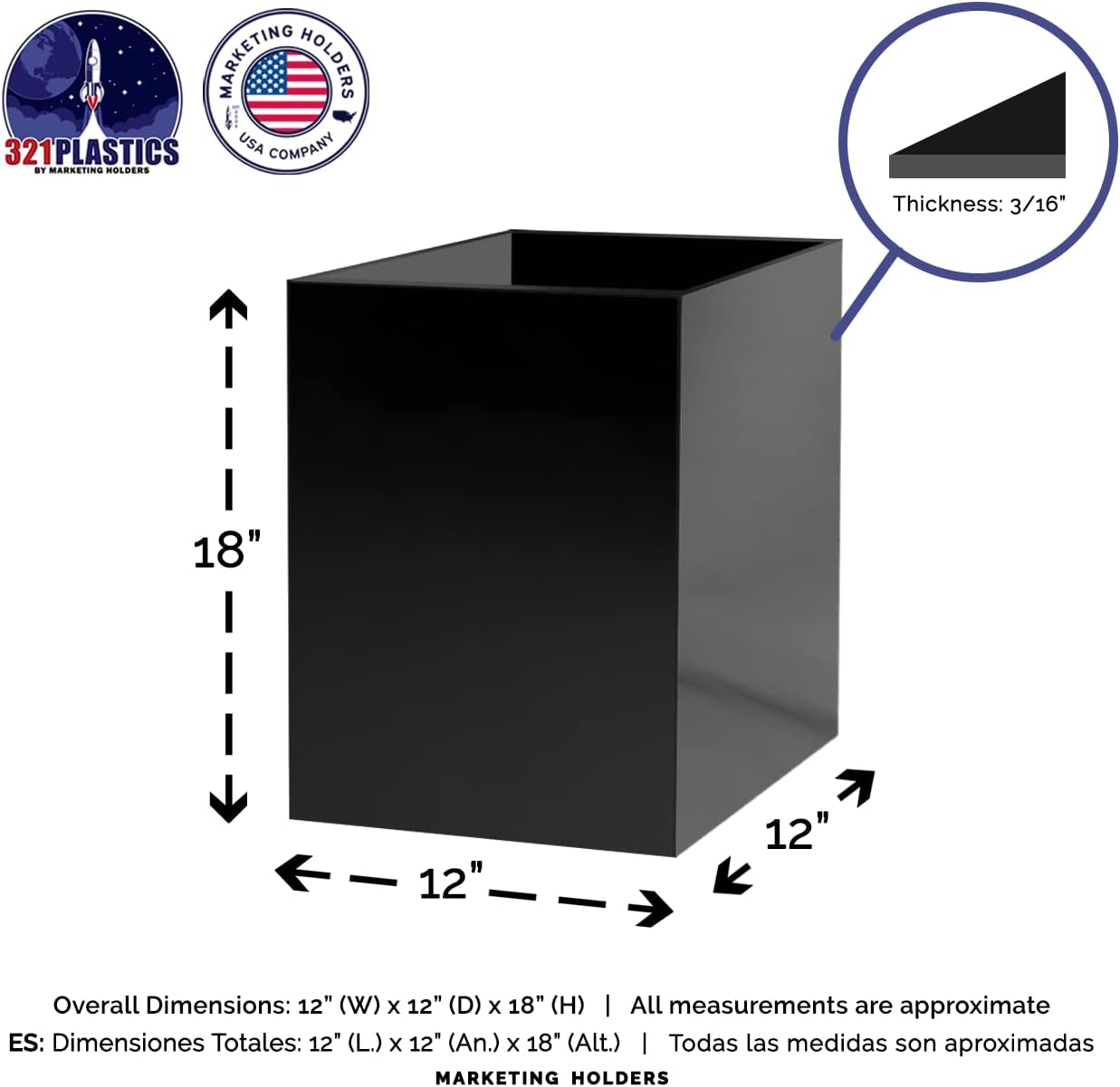 Glossy Black Acrylic Display Box with One Open Side