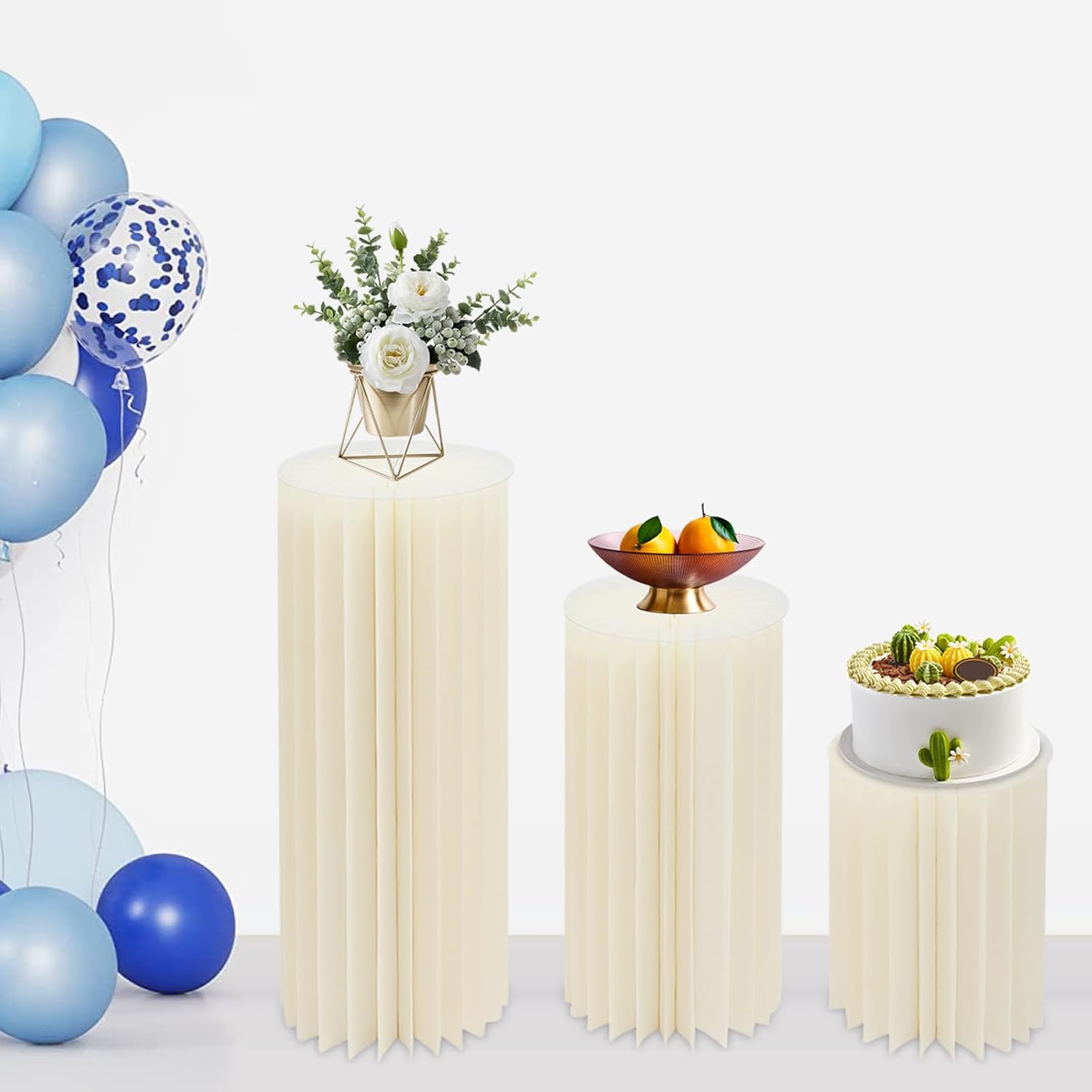 Set of 3 Foldable Cylinder Pedestal Stands for Party Decorations