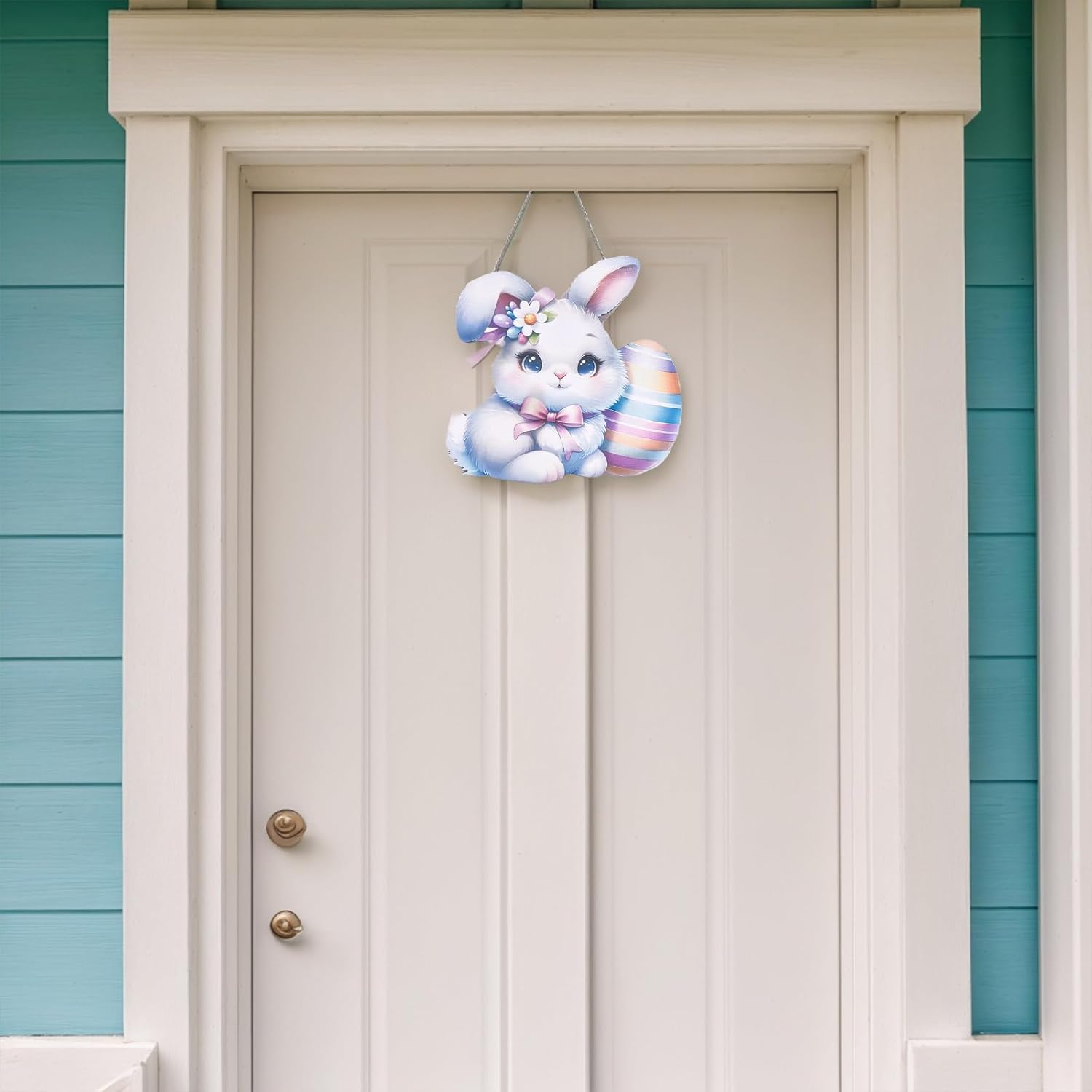 Wooden Bunny Wreath Door Dcor Multi-Seasonal Welcome Accessory