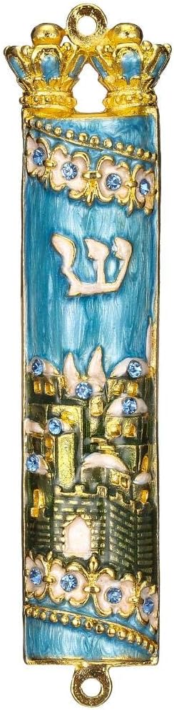 Matashi Hand Painted Mezuzah Gold Plated Jerusalem City Decor
