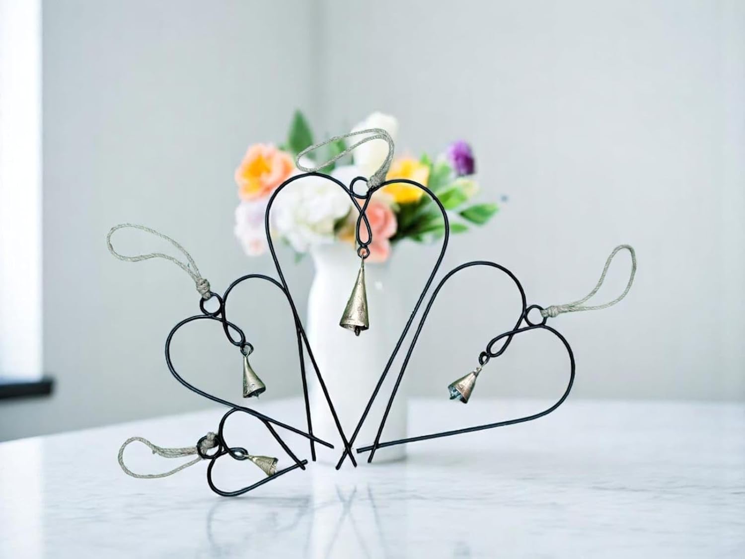 Mango Gifts Set of 4 Metal Heart Wall Art with Bells