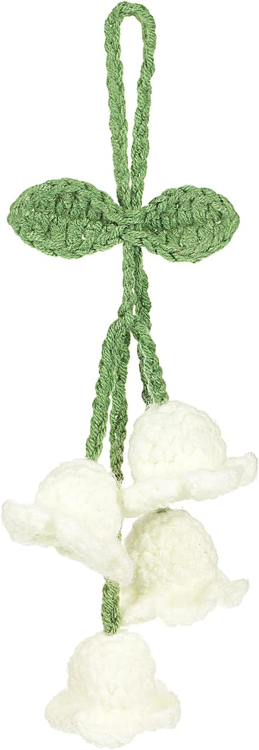 Crochet Flower Car Decor Acrylic Bell Orchid Pendant Hanging Charm for Cars and Home