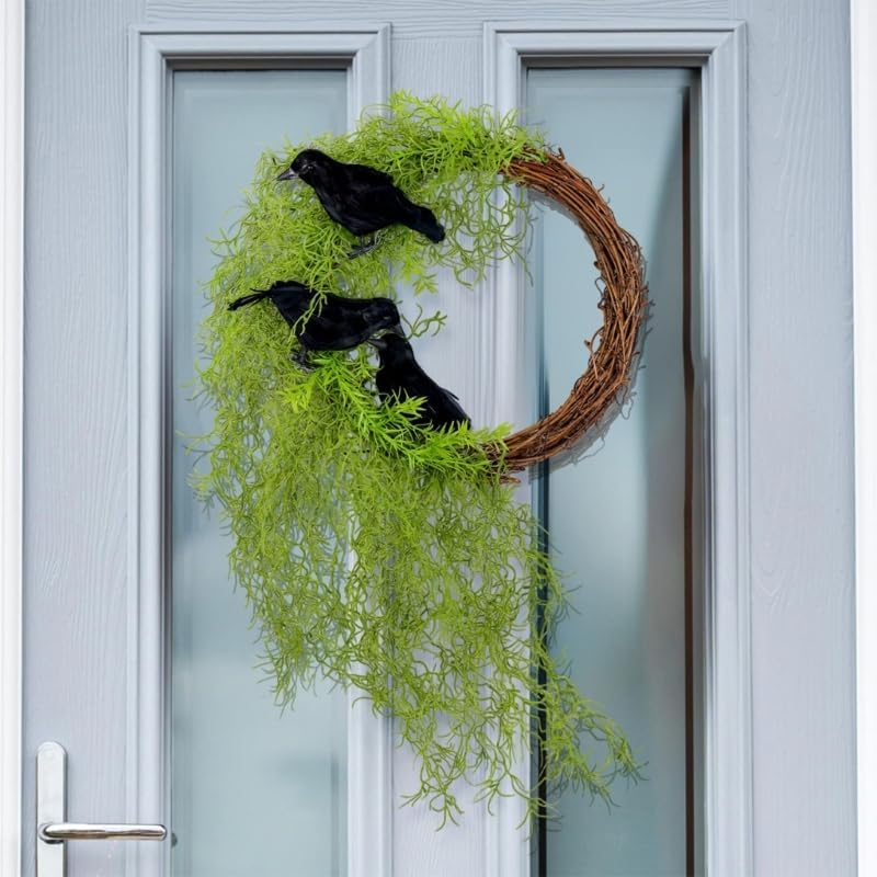 23 Inch Halloween Crow Wreath for Front Door Decor