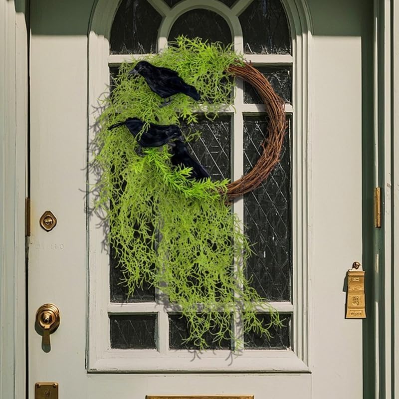 23 Inch Halloween Crow Wreath for Front Door Decor