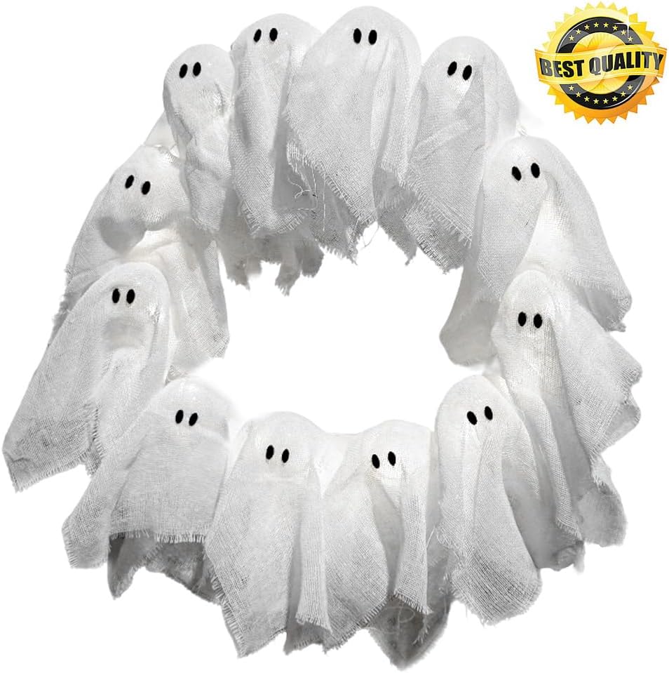 Halloween Ghost Wreath with 12 LED Lights
