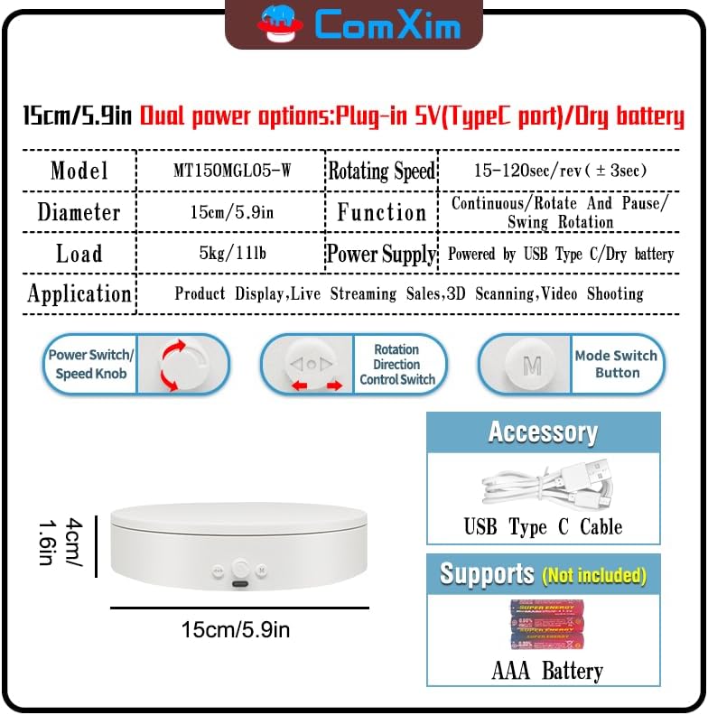 ComXim Rotating Display Stand with Type-C Cable 59 Inch White