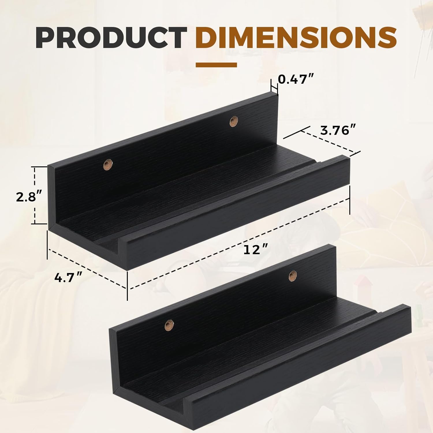 Muzilife 12 Inch Floating Wall Shelves Set of 2 Black