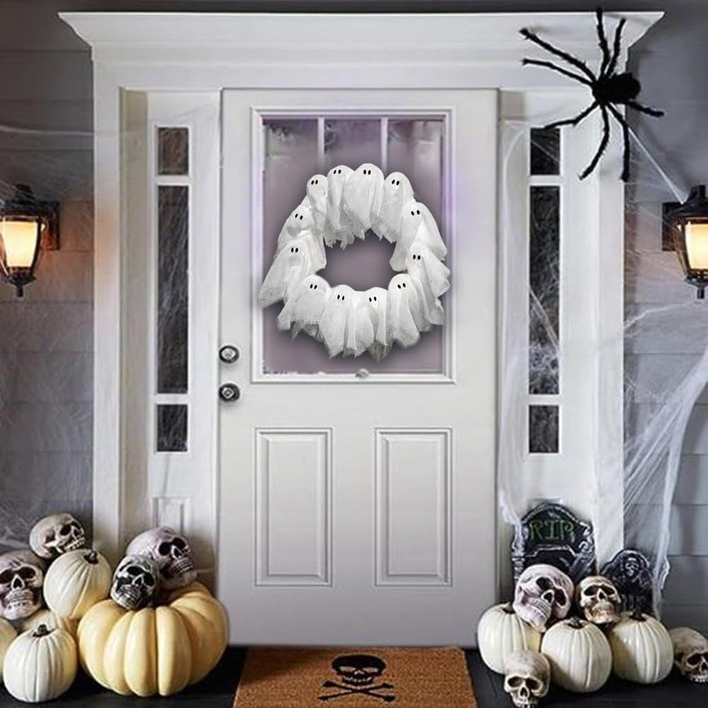 Halloween Ghost Wreath with 12 LED Lights