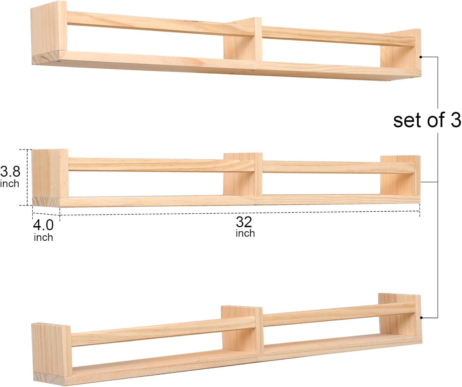 Birola 32 Inch Floating Bookshelf Set of 3