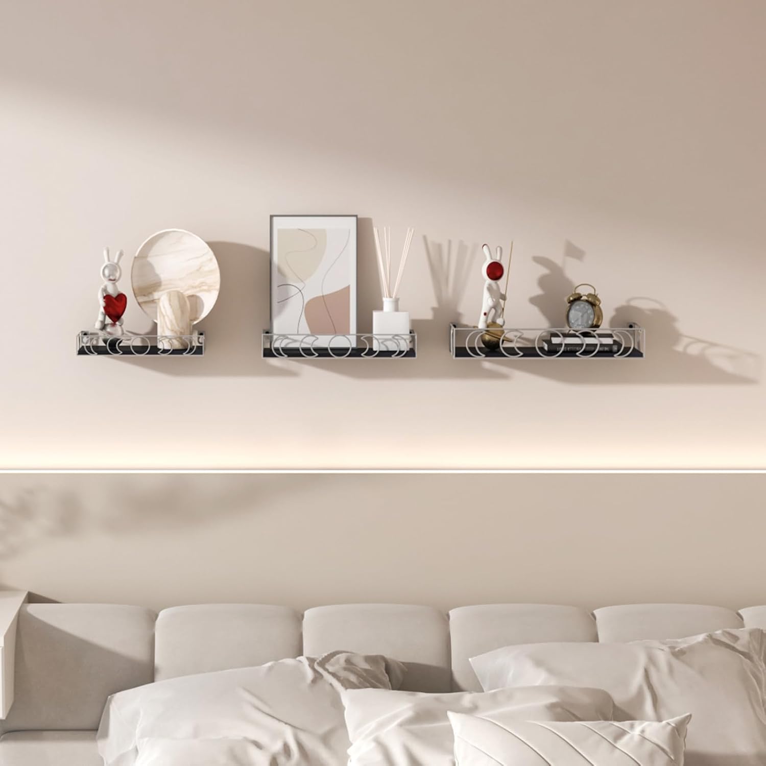 Moon Phase Wall Shelves Black Silver 3 Pack