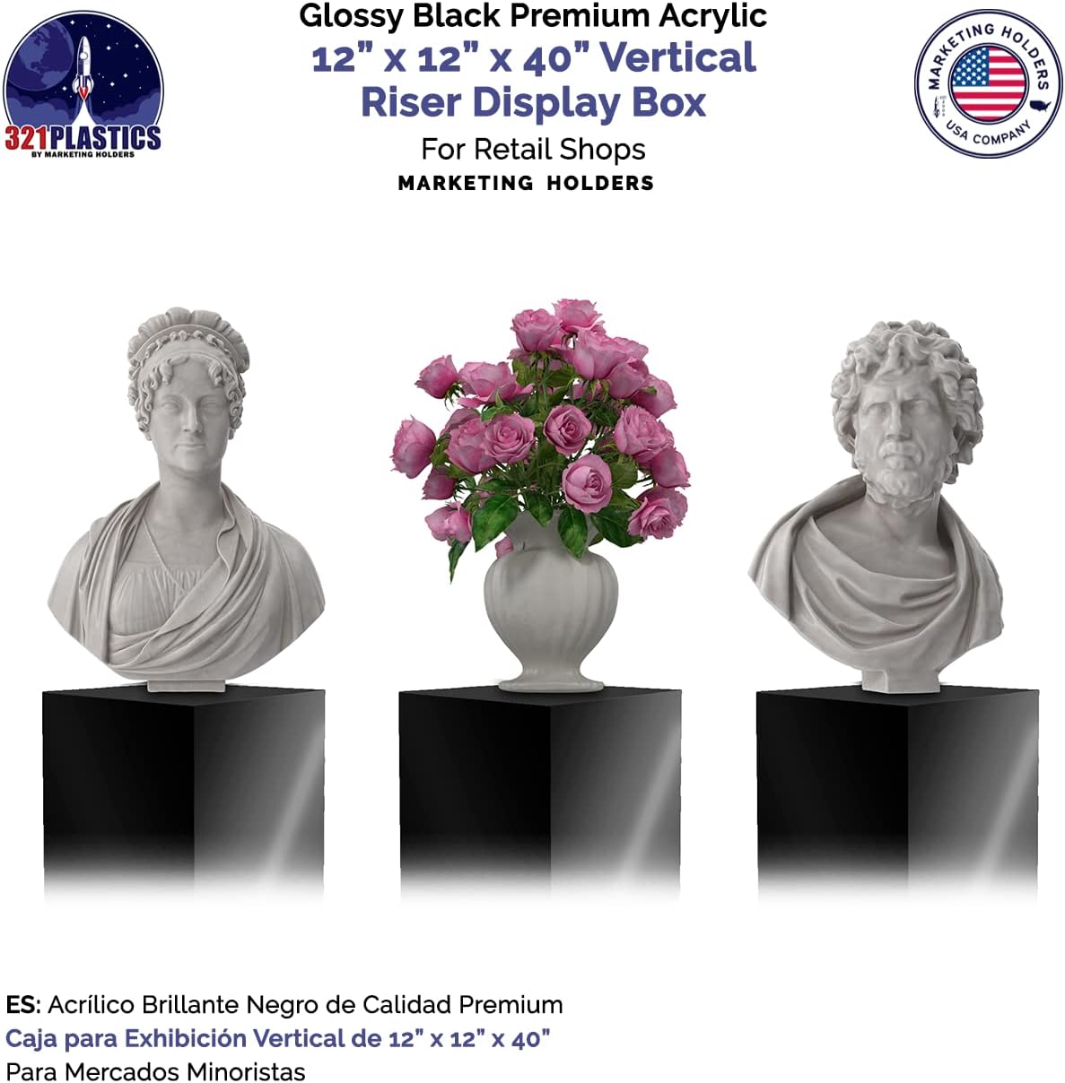 Tall Display Cube Lucite Box 12x12x40 Black 5 Sided Pedestal Stand