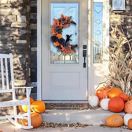 Elegant Halloween Cat Wreath for Front Doors