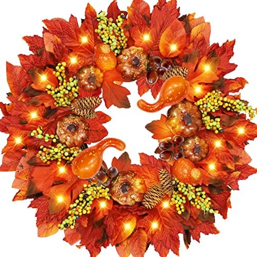 18 Inch Thick Fall Wreath with 20 LED Lights