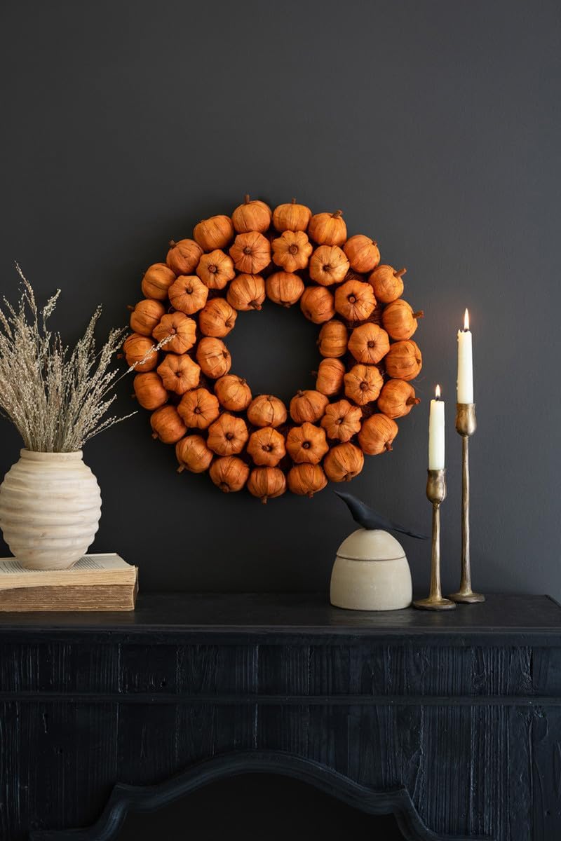 Kalalou Orange Faux Pumpkin Wreath 1