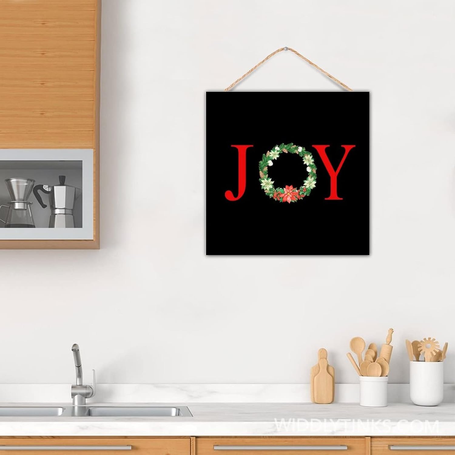 Joy Christmas Botanical Wreath Wooden Sign Door Hanger Decor 12x12in